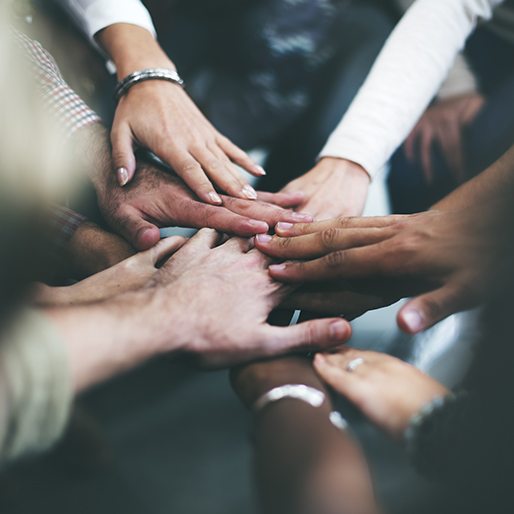 Group of people touching hands